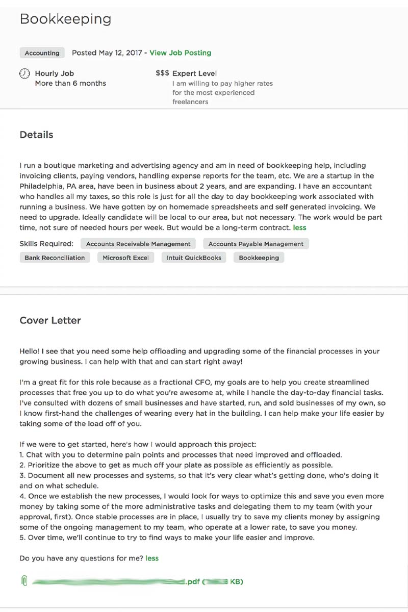 Upwork Cover Letter